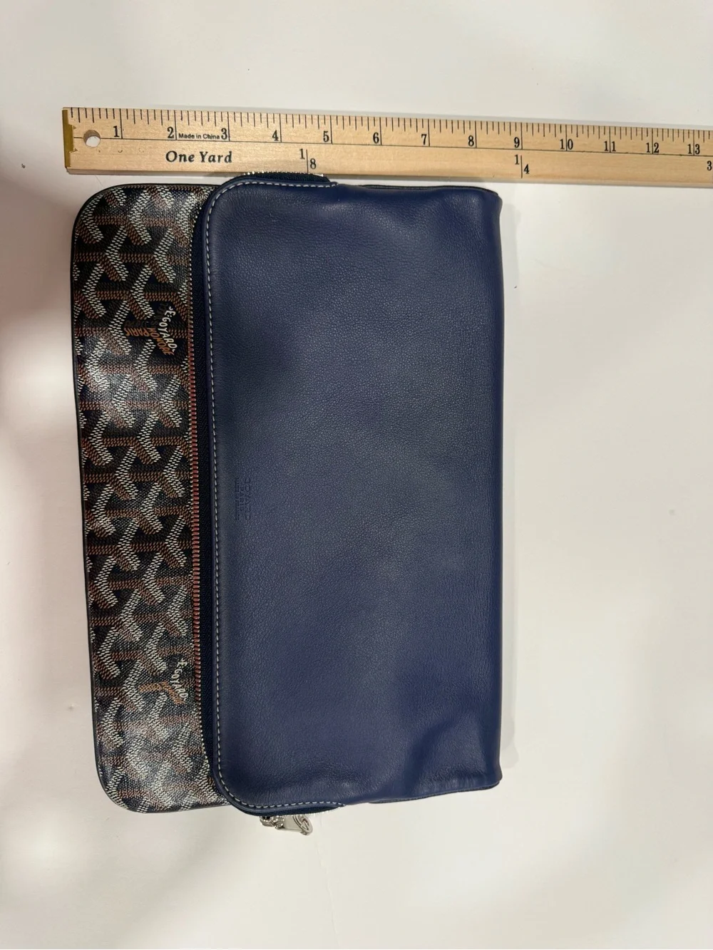 Goyard Navy and Brown Goyardine Zip Clutch